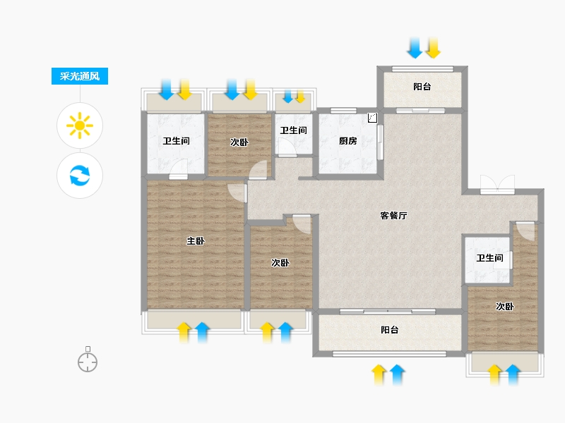 江苏省-扬州市-雅居乐江城雅郡-140.01-户型库-采光通风