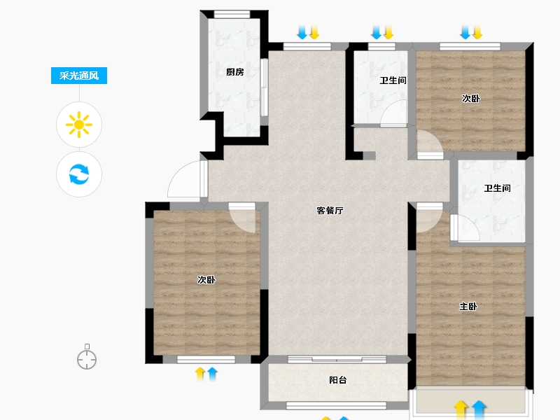 山东省-东营市-海通蔚蓝郡-108.00-户型库-采光通风