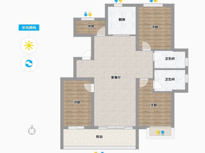 安徽省-宿州市-墨林廷苑-94.40-户型库-采光通风