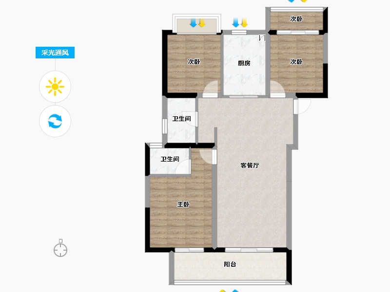 湖北省-黄冈市-中乾融﹒钰台-90.00-户型库-采光通风