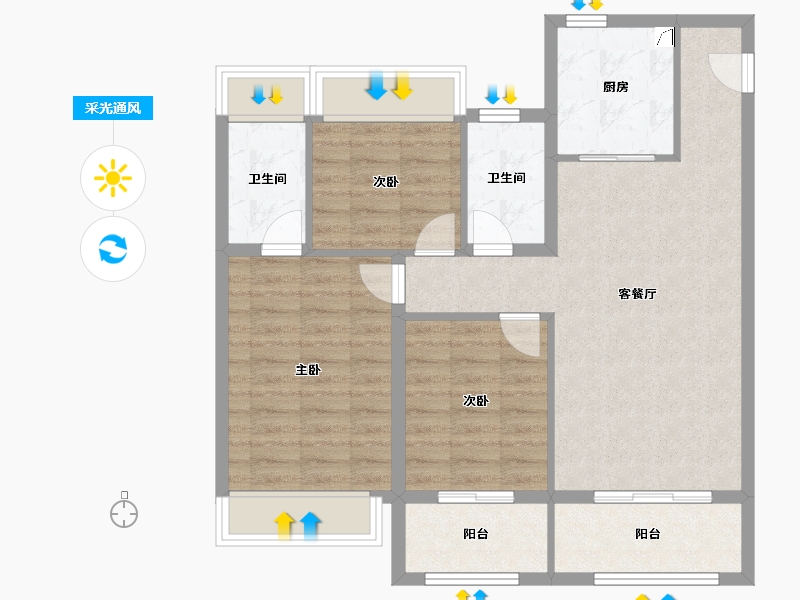 江苏省-扬州市-中信泰富锦玥府-84.80-户型库-采光通风