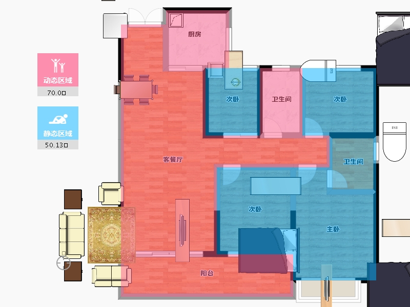 江苏省-淮安市-碧桂园水沐·云顶-106.41-户型库-动静分区