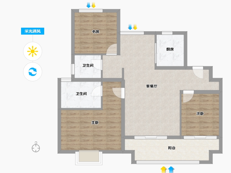 安徽省-蚌埠市-中梁淮风十里-91.00-户型库-采光通风