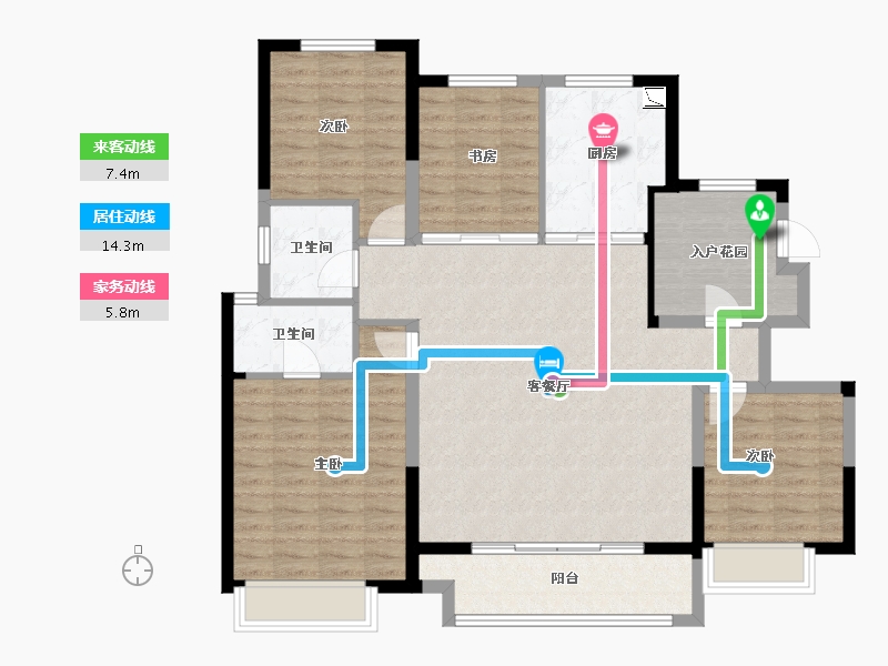 宁夏回族自治区-银川市-万科翡翠公园-114.40-户型库-动静线