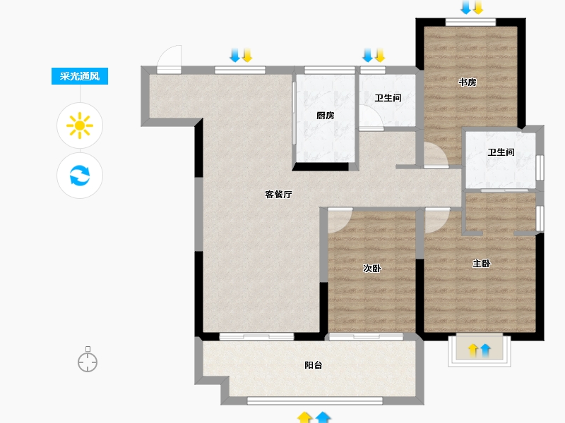 安徽省-蚌埠市-北京城房·春华园-99.72-户型库-采光通风