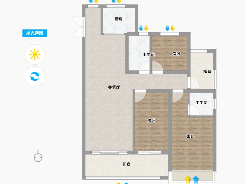 山东省-淄博市-珑悦-104.00-户型库-采光通风