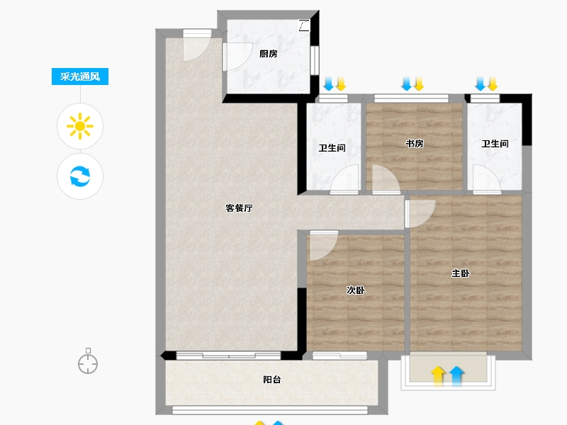 湖北省-黄冈市-中乾融·璟台-80.81-户型库-采光通风