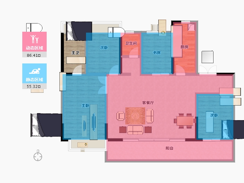 江苏省-淮安市-碧桂园水沐·云顶-133.56-户型库-动静分区