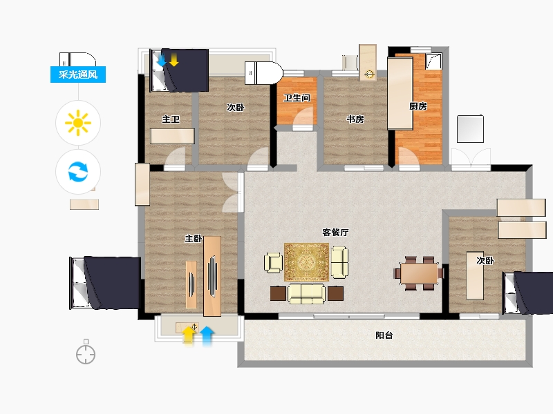 江苏省-淮安市-碧桂园水沐·云顶-133.56-户型库-采光通风