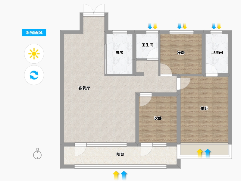 山东省-淄博市-珑悦-89.46-户型库-采光通风