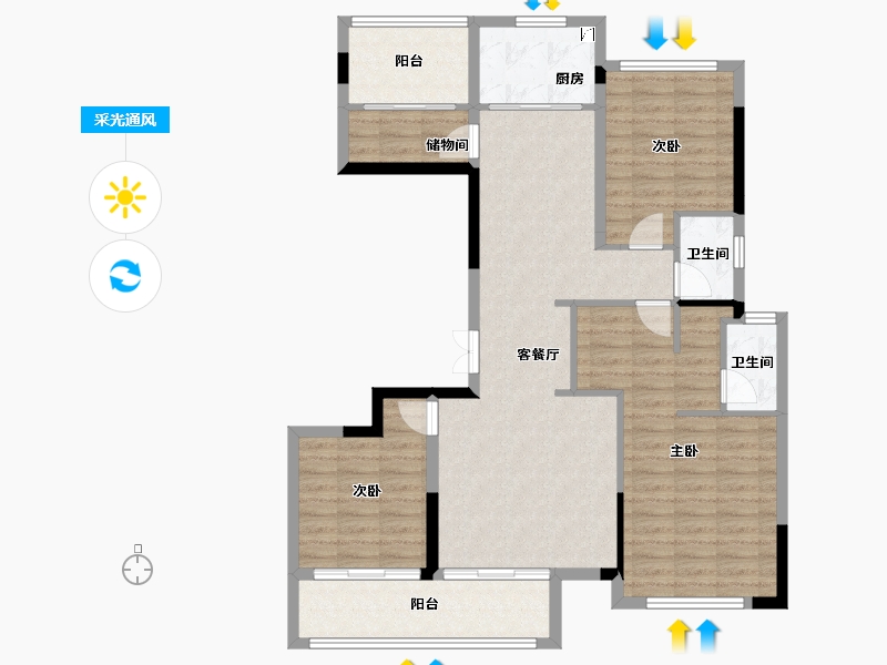 湖北省-黄冈市-黄州泰禾富·凤凰府-106.70-户型库-采光通风