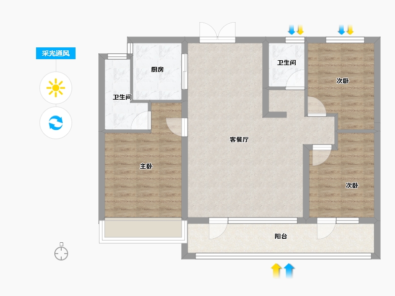 山东省-淄博市-珑悦-88.84-户型库-采光通风