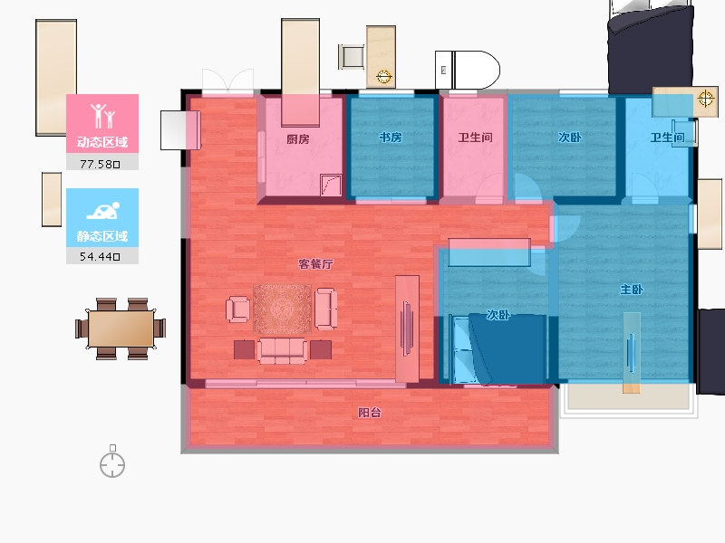 江苏省-淮安市-碧桂园水沐·云顶-118.25-户型库-动静分区