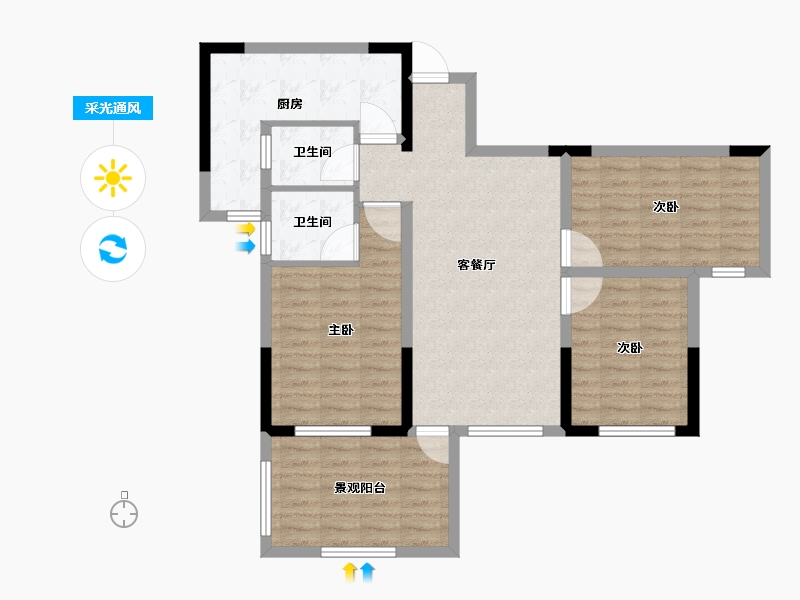 四川省-巴中市-云城书香美邸-91.42-户型库-采光通风