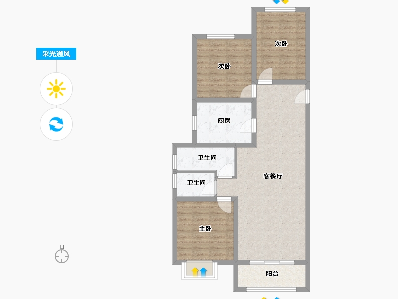 陕西省-榆林市-万居红山印-85.87-户型库-采光通风