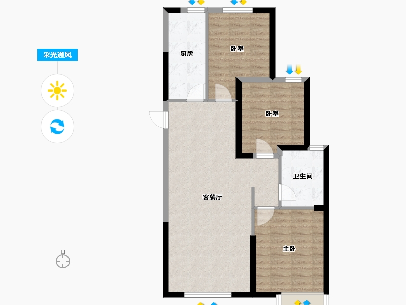 内蒙古自治区-巴彦淖尔市-巴彦淖尔恒大珺庭-80.00-户型库-采光通风