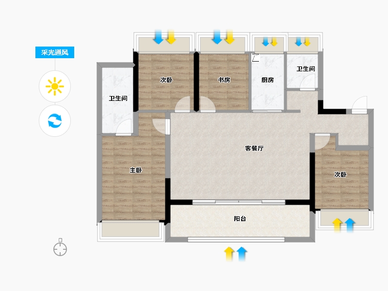 江苏省-扬州市-新能源江山映-103.20-户型库-采光通风