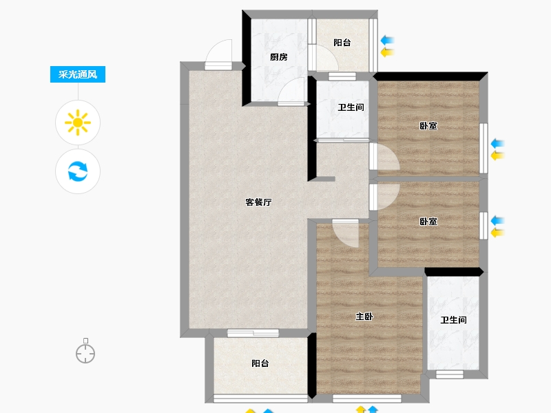 四川省-绵阳市-泰典阅江澜庭-76.17-户型库-采光通风