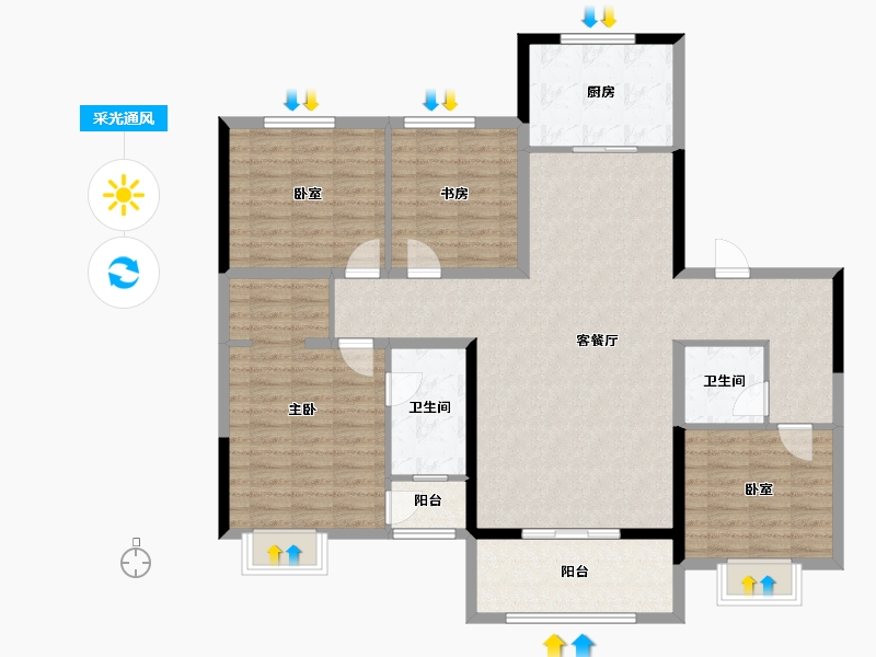 河南省-三门峡市-大禹蓝盾花园-128.00-户型库-采光通风