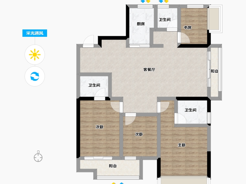 浙江省-衢州市-华达美好广场宸园-96.74-户型库-采光通风