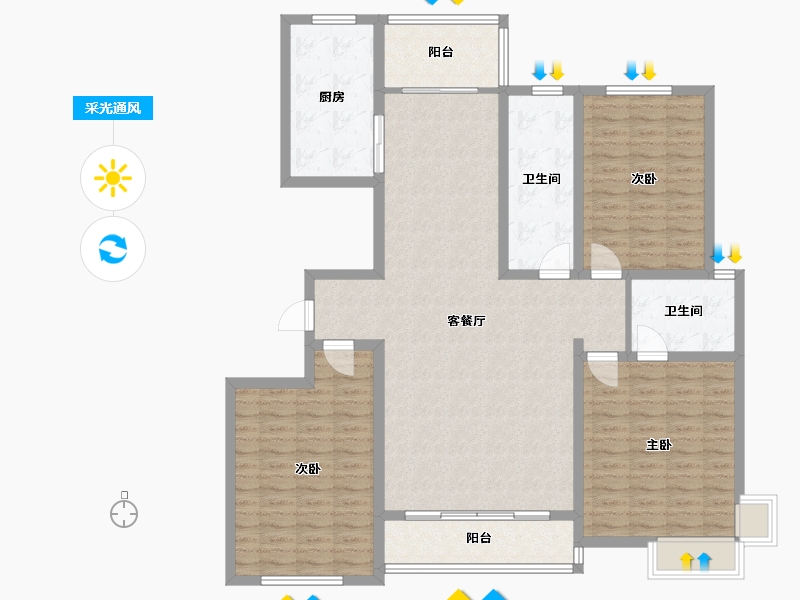 内蒙古自治区-鄂尔多斯市-勇泰B区-133.87-户型库-采光通风