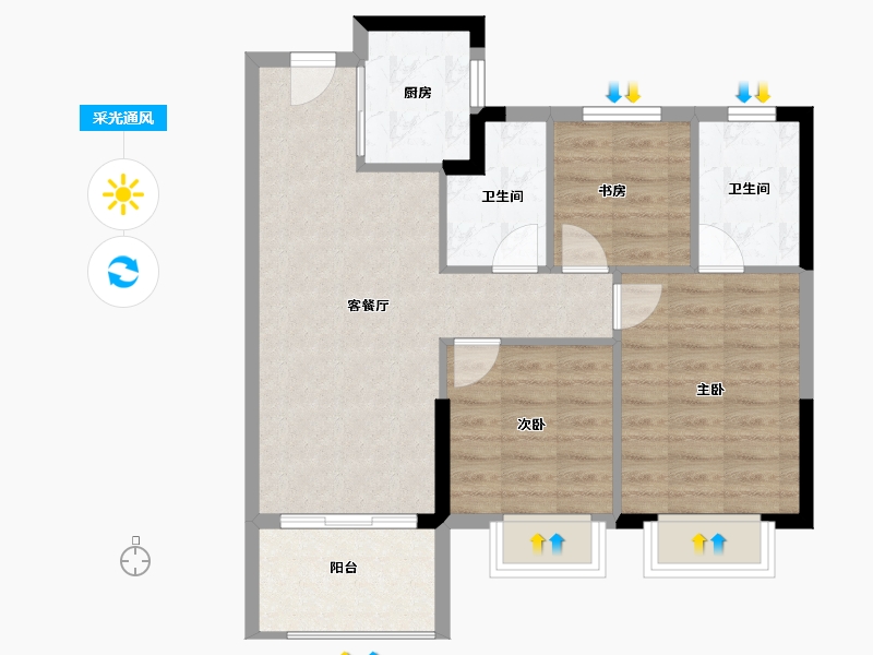 福建省-南平市-建发叁里云庐-70.67-户型库-采光通风