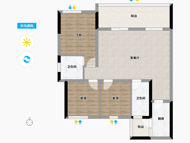 四川省-绵阳市-泰典阅江澜庭-87.28-户型库-采光通风