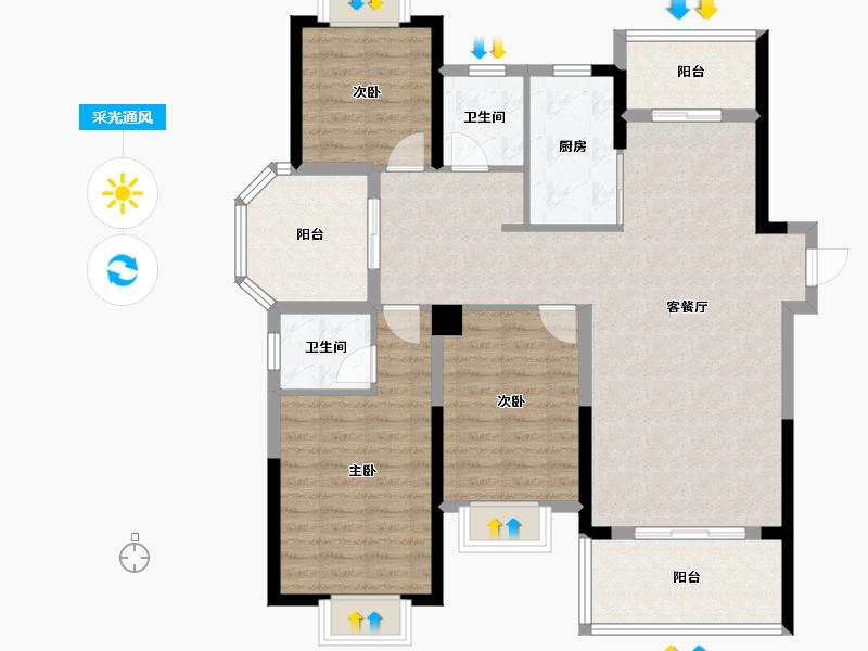 湖北省-黄冈市-金都上城-110.01-户型库-采光通风