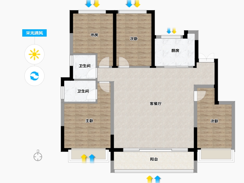 宁夏回族自治区-银川市-中梁合能·拾光印-113.60-户型库-采光通风