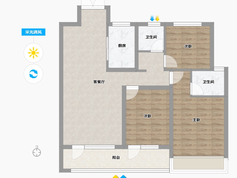 山东省-淄博市-珑悦-83.59-户型库-采光通风