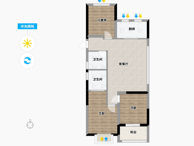 浙江省-金华市-壹号院-80.00-户型库-采光通风