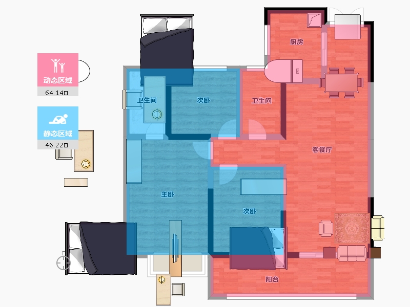 江苏省-淮安市-碧桂园水沐·云顶-97.61-户型库-动静分区