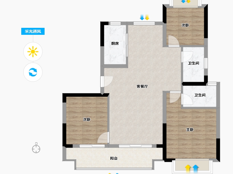 福建省-南平市-建发叁里云庐-85.67-户型库-采光通风