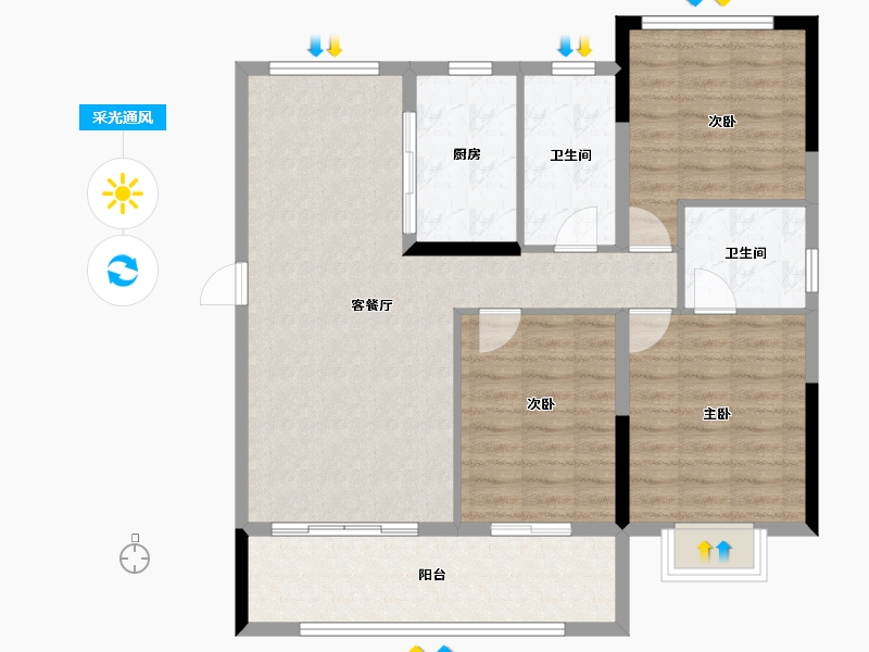 安徽省-蚌埠市-毅德城·御璟苑-96.67-户型库-采光通风