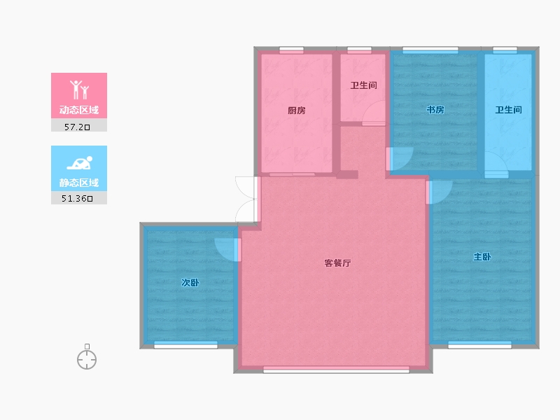 内蒙古自治区-呼和浩特市-伊泰·华府晴翠B区-97.67-户型库-动静分区