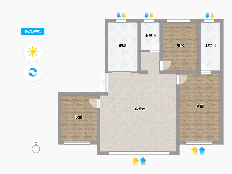 内蒙古自治区-呼和浩特市-伊泰·华府晴翠B区-97.67-户型库-采光通风