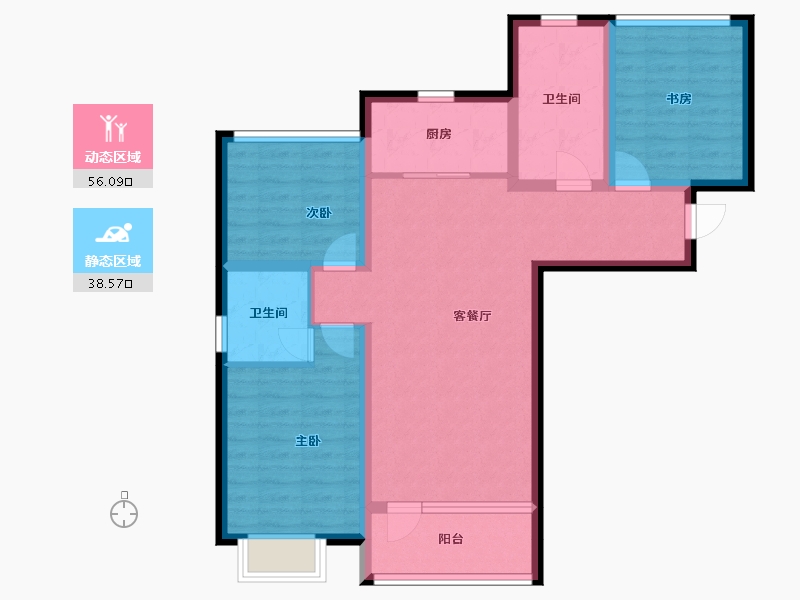 新疆维吾尔自治区-喀什地区-金龙·融合佳苑-83.65-户型库-动静分区