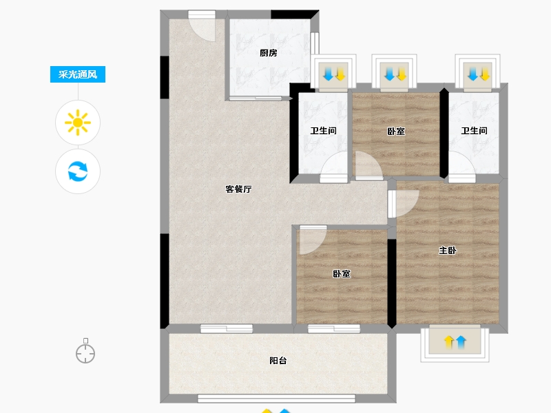 湖北省-黄石市-碧桂园翘楚棠-79.59-户型库-采光通风