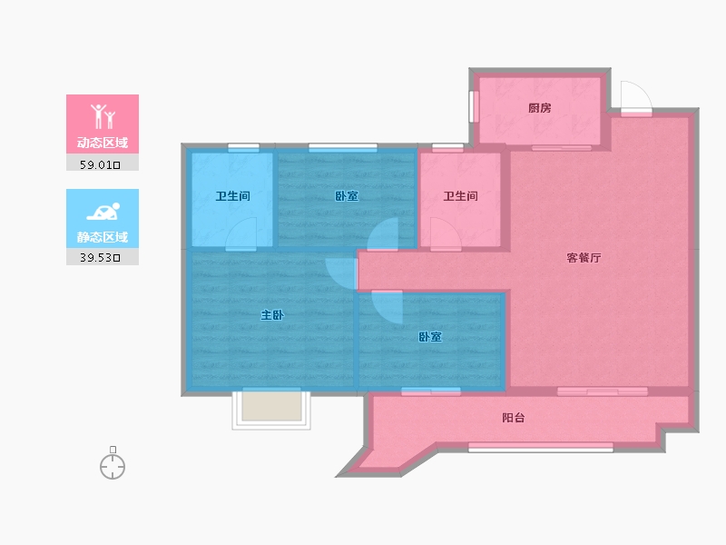 湖北省-黄冈市-实地黄冈蔷薇国际-88.77-户型库-动静分区