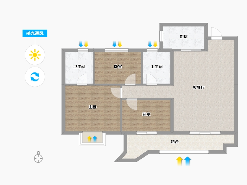 湖北省-黄冈市-实地黄冈蔷薇国际-88.77-户型库-采光通风