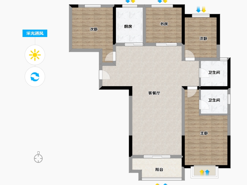 陕西省-榆林市-万民新天地-117.55-户型库-采光通风