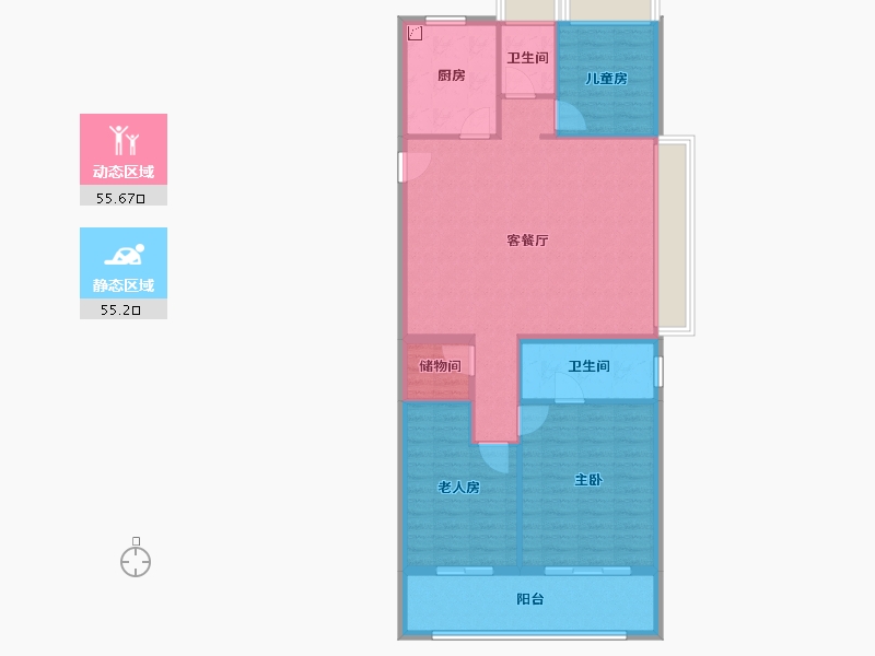 江苏省-扬州市-雅居乐江城雅郡-100.79-户型库-动静分区