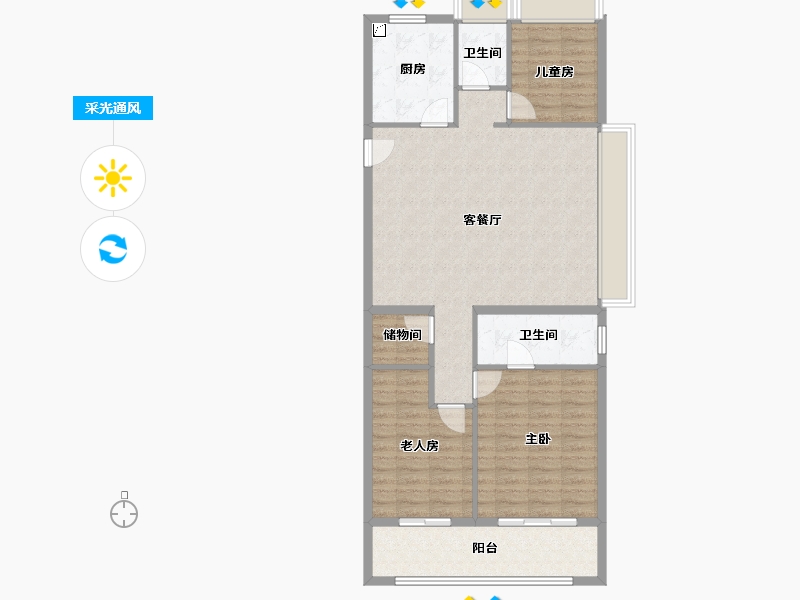 江苏省-扬州市-雅居乐江城雅郡-100.79-户型库-采光通风