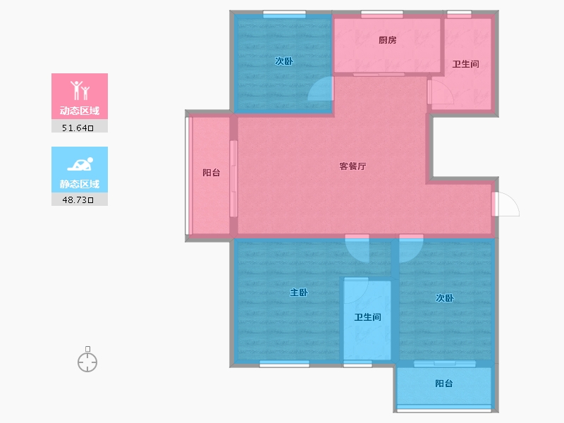 江苏省-扬州市-邗建祥瑞苑-89.87-户型库-动静分区