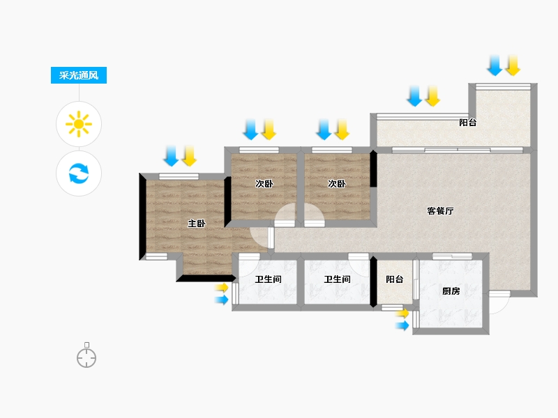 四川省-绵阳市-东原鸿山启城-79.59-户型库-采光通风