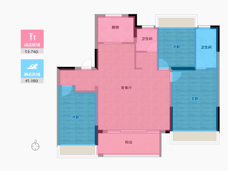 江苏省-扬州市-龙湖锦麟天序-94.86-户型库-动静分区