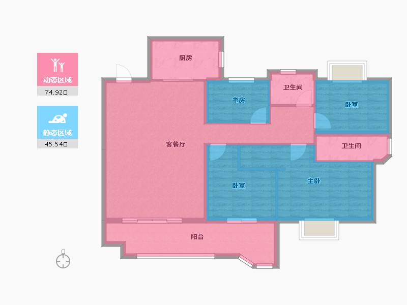 湖北省-黄冈市-实地黄冈蔷薇国际-108.60-户型库-动静分区