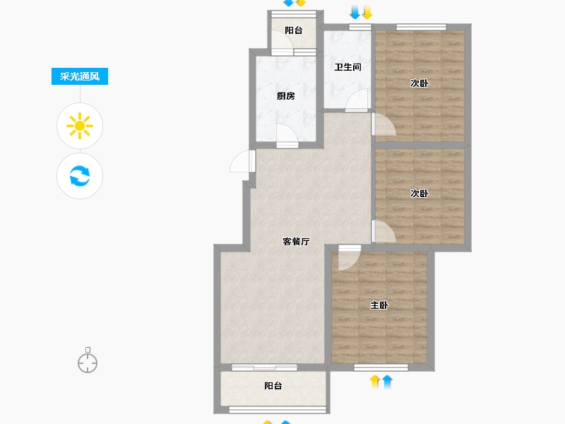 江苏省-扬州市-邗建祥瑞苑-85.07-户型库-采光通风