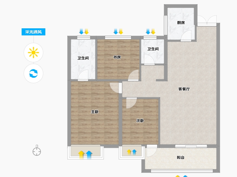 江西省-吉安市-滨江翡翠学府-95.20-户型库-采光通风