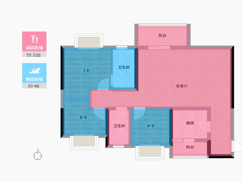 四川省-绵阳市-海珂花郡·南梁府-74.84-户型库-动静分区